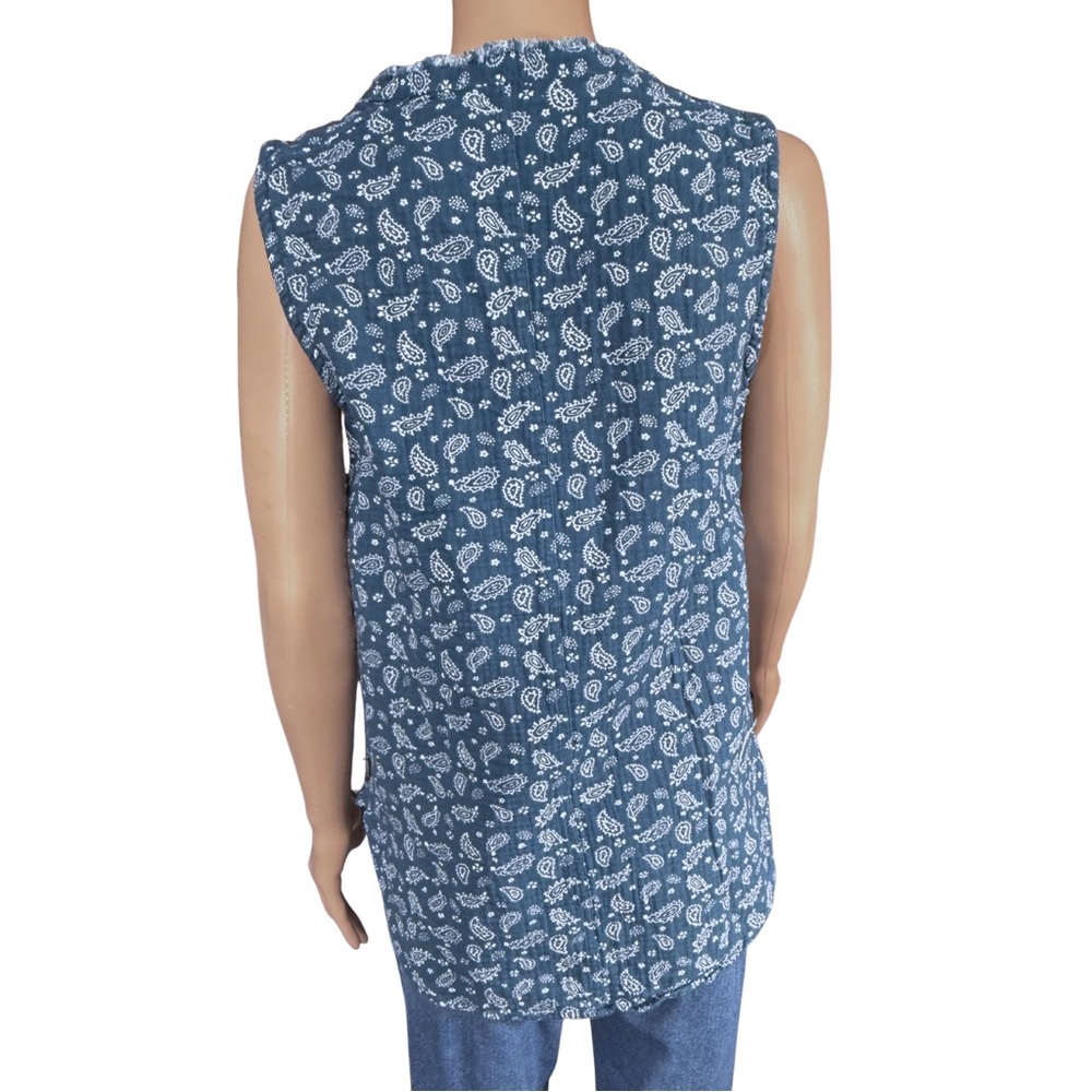 Eddie Bauer Blue Paisley Sleeveless Cotton Blouse Lightweight Top Size Small - Picture 3 of 6